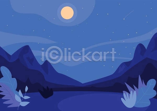 사람없음 EPS 일러스트 해외이미지 달빛 땅 숲 식물 심플 야간 야외 어둠 잎 자연 저녁 풍경(경치)