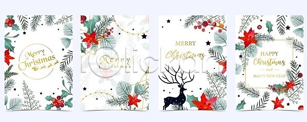 축하 사람없음 EPS 일러스트 해외이미지 겨울 꽃 나무 디자인 배너 백그라운드 빨간색 사슴 잎 초록색 침엽수 크리스마스 패턴 포스터 프레임