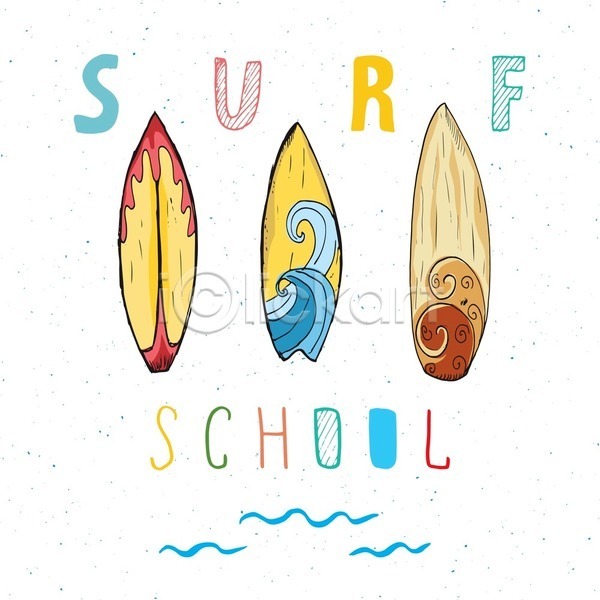 사람없음 EPS 일러스트 해외이미지 물결 서핑 서핑보드 손그림 영어 컬러풀 타이포그라피 파도