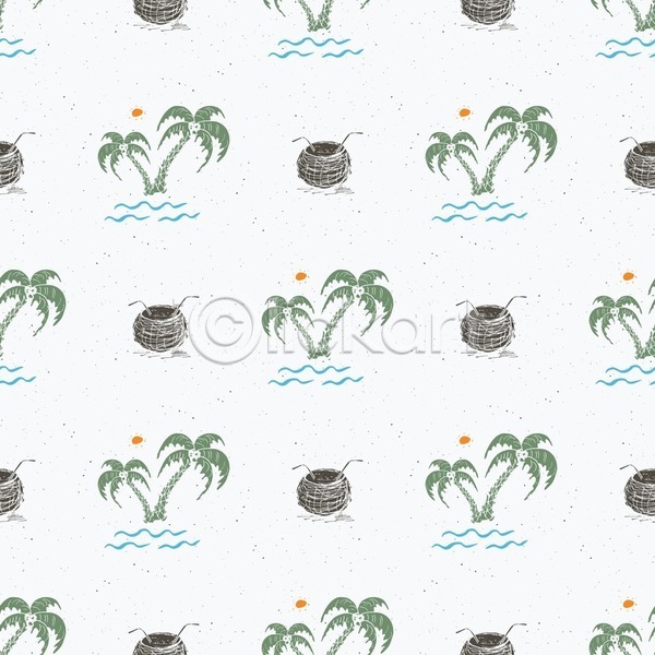 시원함 사람없음 EPS 일러스트 해외이미지 백그라운드 빨대 야자수 여름(계절) 코코넛 코코넛주스 태양 패턴 패턴백그라운드