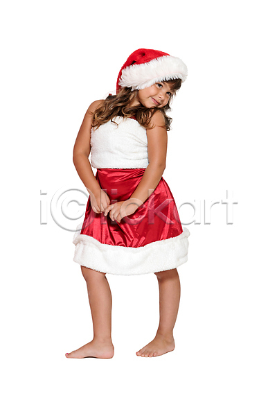 기쁨 축하 행복 백인 사람 어린이 한명 JPG 포토 해외이미지 갈색머리 고립 긴머리 백그라운드 빨간색 산타클로스 선물 얼굴 크리스마스 클라우스 휴가 흰색