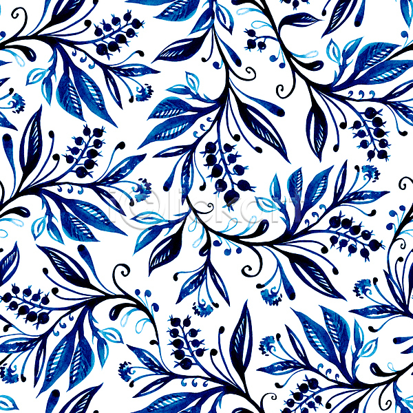 화려 사람없음 JPG 일러스트 포토 해외이미지 겨울 꽃 나뭇잎 디자인 미술 백그라운드 수채화(물감) 열매 잎 파란색 패턴