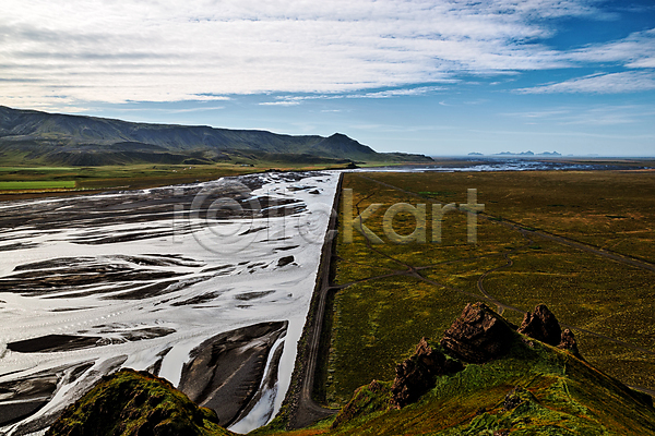 사람없음 JPG 포토 해외이미지 가로 강 개울 구름(자연) 내추럴 물 산 아이슬란드 안테나 야외 여행 유럽 자연 풍경(경치) 하늘
