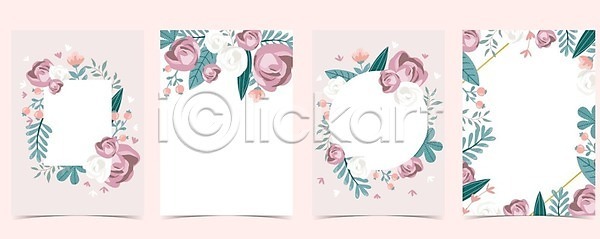 행복 사람없음 EPS 일러스트 해외이미지 꽃 꽃무늬 디자인 배너 백그라운드 분홍색 잎 장미 초록색 포스터 프레임