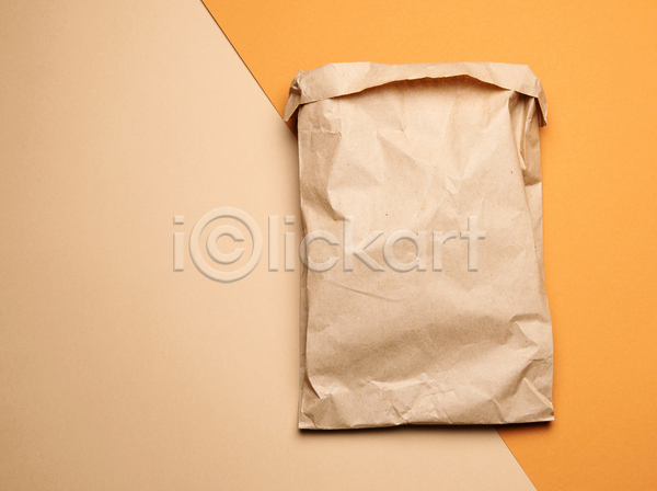 사람없음 JPG 포토 하이앵글 해외이미지 갈색 재활용 종이봉투 주황색 패키지