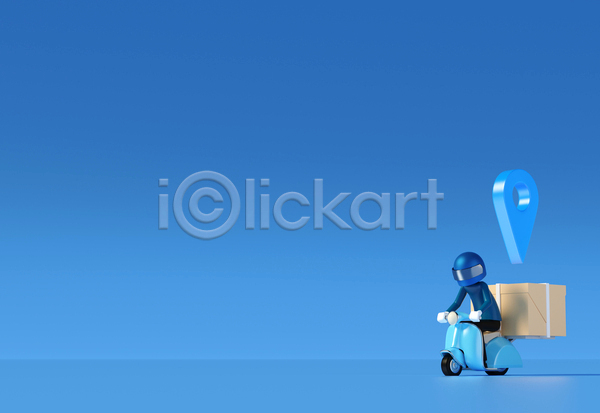 남자 성인 성인남자한명만 한명 3D JPG 해외이미지 배달원 상자 상품 오토바이 파란색