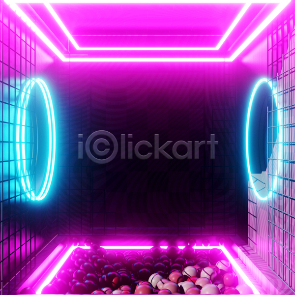 미래 화려 사람없음 3D 디지털합성 포토 해외이미지 공간 네온 디지털 백그라운드 분홍색 빛 사이버 사이버펑크 지오메트릭 펑크