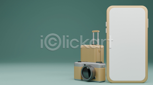 사람없음 3D JPG 디지털합성 포토 해외이미지 민트색 스마트폰 여행 카메라 캐리어