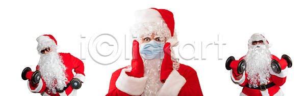 새로움 축하 남자 백인 사람 한명 JPG 포토 해외이미지 12월 가면 건강 겨울 계절 고립 기회 면역력 무거움 백그라운드 보디빌딩 빨간색 산타클로스 선물 수염 스포츠 아령 아빠 안경 예방 운동 잡기 전통 체육관 카피스페이스 크리스마스 해외포토 휴가 흰색