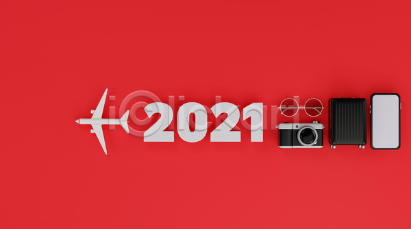 사람없음 3D JPG 디지털합성 포토 해외이미지 2021년 비행기 빨간색 선글라스 스마트폰 여행 카메라 캐리어