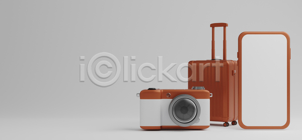 사람없음 3D JPG 디지털합성 포토 해외이미지 갈색 스마트폰 여행 카메라 캐리어 회색