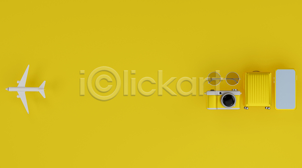 사람없음 3D JPG 디지털합성 포토 해외이미지 노란색 비행기 선글라스 스마트폰 여행 카메라 캐리어