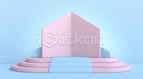 사람없음 3D JPG 포토 해외이미지 계단 공백 그래픽 단상 디자인 목업 무대 백그라운드 분홍색 심플 카피스페이스 파스텔톤 포디움 하늘색