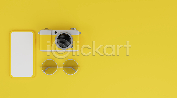 사람없음 3D JPG 디지털합성 포토 해외이미지 노란색 선글라스 스마트폰 여행 카메라
