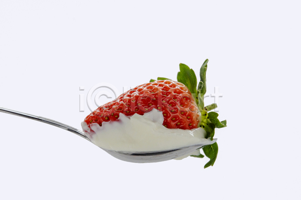 신선 사람없음 JPG 포토 해외이미지 딸기 숟가락 요거트 크림