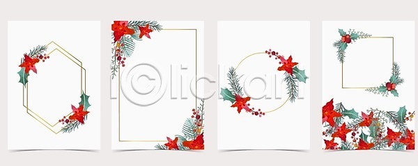 축하 사람없음 EPS 일러스트 해외이미지 겨울 꽃 디자인 배너 백그라운드 빨간색 잎 초록색 크리스마스 포스터 프레임