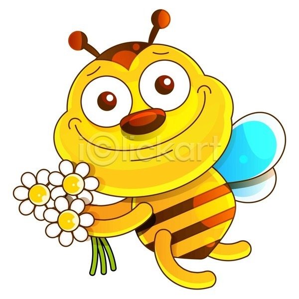 사람없음 EPS 일러스트 해외이미지 곤충 꽃 동물캐릭터 들기 벌(곤충)