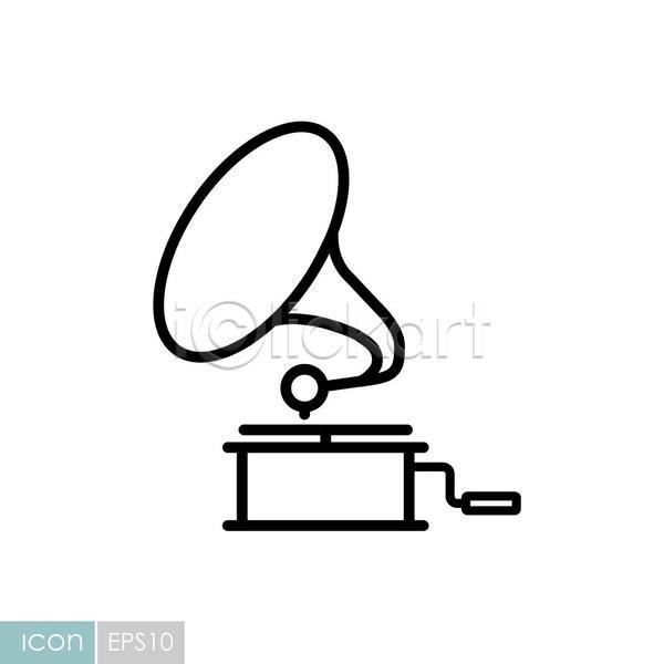 사람없음 EPS 라인아이콘 아이콘 일러스트 해외이미지 녹음(기록) 소리 아날로그 음악 재생 축음기 턴테이블