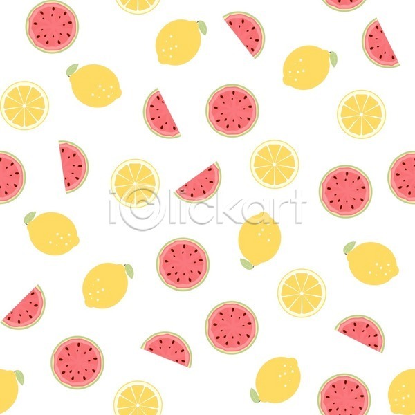 시원함 사람없음 EPS 일러스트 해외이미지 노란색 단면 레몬 백그라운드 분홍색 수박 여름(계절) 패턴 패턴백그라운드