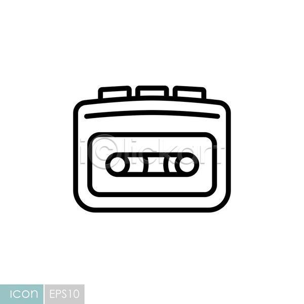 사람없음 EPS 라인아이콘 아이콘 일러스트 해외이미지 아날로그 음악 카세트테잎(녹음) 카세트플레이어 플레이어