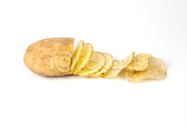 사람없음 JPG 포토 해외이미지 감자 감자칩 과자 단면 슬라이스 실내 짠맛 흰배경