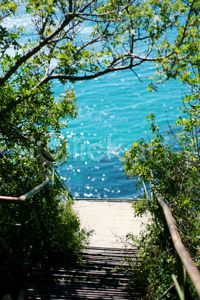 사람없음 JPG 포토 해외이미지 계단 바다 야외 여름(계절) 여름풍경 주간 풀(식물) 해변