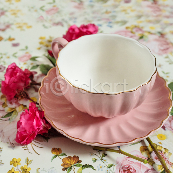 사람없음 JPG 포토 해외이미지 꽃 분홍색 오브젝트 찻잔 컵받침