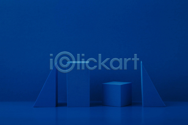 사람없음 3D JPG 포토 해외이미지 목업 삼각형 스튜디오촬영 실내 오브젝트 일렬 입체도형 정사각형 직사각형 파란배경 파란색