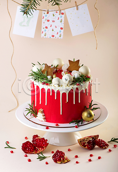 달콤 사람없음 JPG 포토 해외이미지 겨울 맛있는 석류 종이 케이크 케이크스탠드 크리스마스 프로스팅