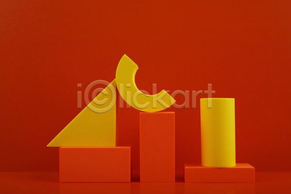사람없음 3D JPG 포토 해외이미지 노란색 목업 삼각형 스튜디오촬영 실내 쌓기 오브젝트 원기둥 입체도형 주황색 주황색배경 직사각형