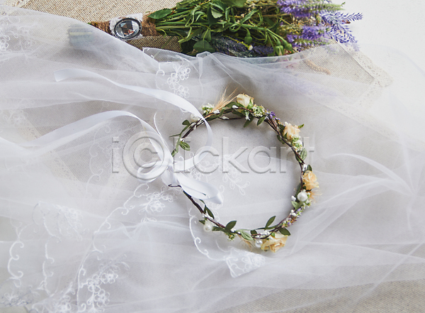 로맨틱 사람없음 JPG 포토 하이앵글 해외이미지 결혼 꽃 레이스(직물) 리본 부케 스몰웨딩 화관