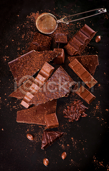 달콤 사람없음 JPG 포토 해외이미지 갈색 디저트 백그라운드 슬라이스 채망 초콜릿 코코아가루