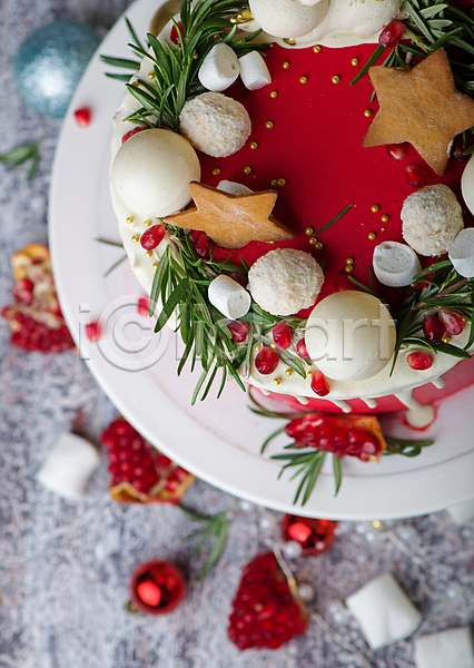 달콤 사람없음 JPG 포토 하이앵글 해외이미지 겨울 마시멜로우 맛있는 석류알 케이크 쿠키 크리스마스