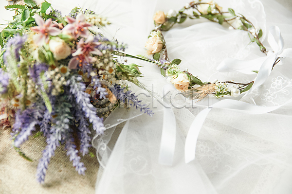 로맨틱 사람없음 JPG 포토 해외이미지 결혼 꽃 레이스(직물) 리본 부케 스몰웨딩 화관