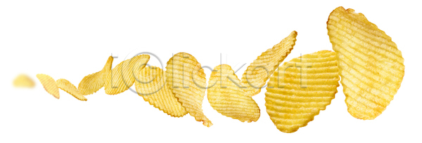 사람없음 JPG 포토 해외이미지 감자칩 과자 실내 일렬 짠맛 흰배경