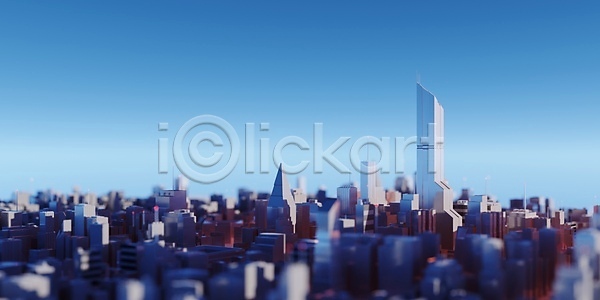 미래 사람없음 3D JPG 포토 해외이미지 고층빌딩 도시 도시풍경 디자인 백그라운드 보케 수평선 스카이라인 추상 카피스페이스 큼 파란색 하늘 해외포토