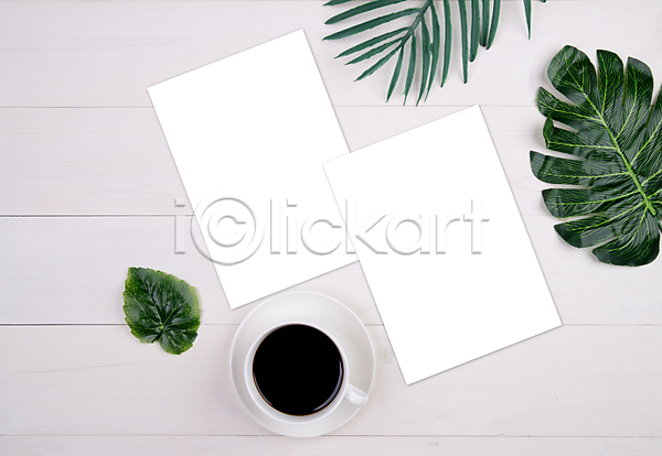 사람없음 JPG 포토 해외이미지 목업 종이 책상 커피 컵 탁자 프레임 흰배경