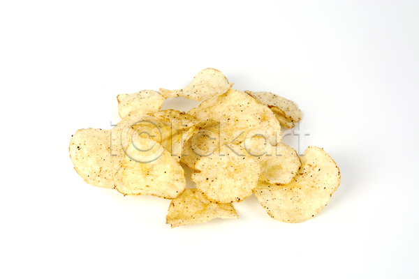 사람없음 JPG 포토 해외이미지 감자칩 과자 실내 쌓기 짠맛 흰배경