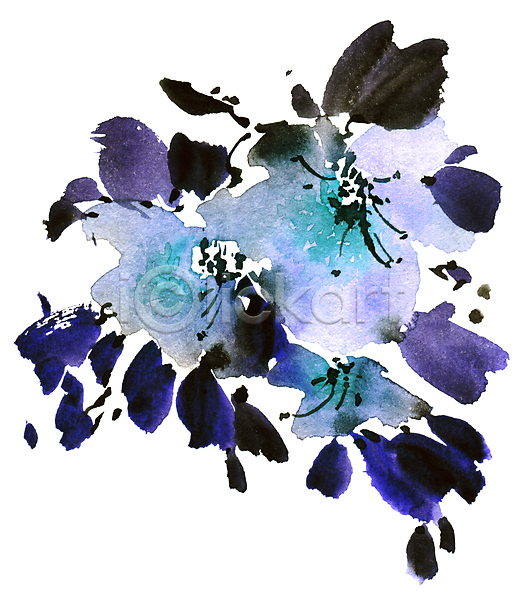 사람없음 JPG 일러스트 포토 해외이미지 꽃 꽃잎 동양화 미술 번짐 붓터치 수묵화 수채화(물감) 잎 캘리그라피 파란색