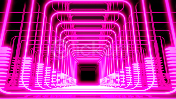 미래 화려 사람없음 3D 디지털합성 포토 해외이미지 공간 네온 디지털 백그라운드 분홍색 빛 사이버 사이버펑크 터널 펑크