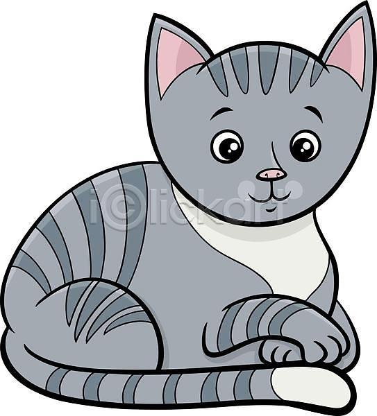 귀여움 사람없음 EPS 일러스트 해외이미지 고양이 만화 미소(표정) 엎드리기 회색
