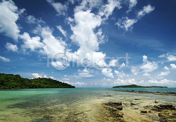 침묵 평화 동양인 사람없음 JPG 포토 해외이미지 맑음 멀리 모래사장 바다 섬 장면 캄보디아 파라다이스
