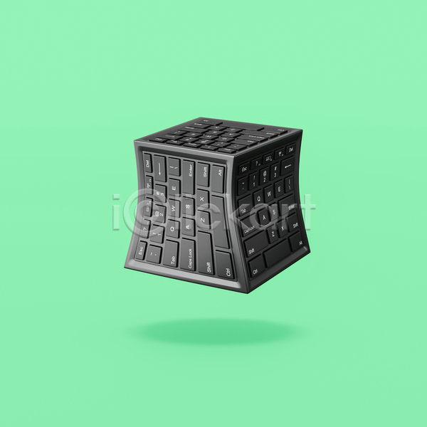 사람없음 3D JPG 일러스트 포토 해외이미지 오브젝트 초록배경 큐브 키보드