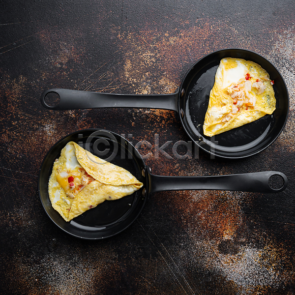 사람없음 JPG 포토 하이앵글 해외이미지 계란 계란요리 오믈렛 음식 프라이팬