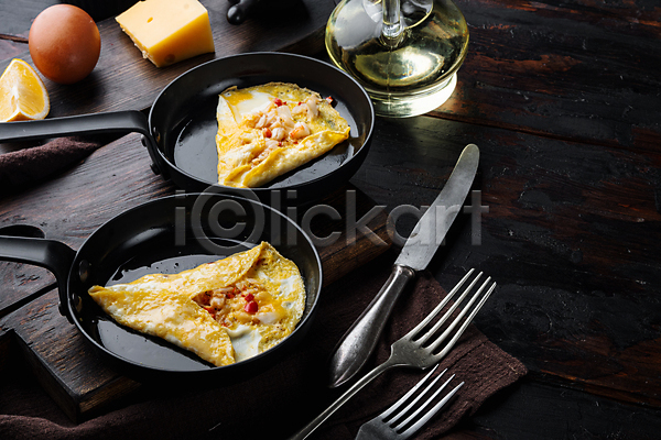 사람없음 JPG 포토 해외이미지 계란 계란요리 나이프 레몬 오믈렛 음식 치즈 포크