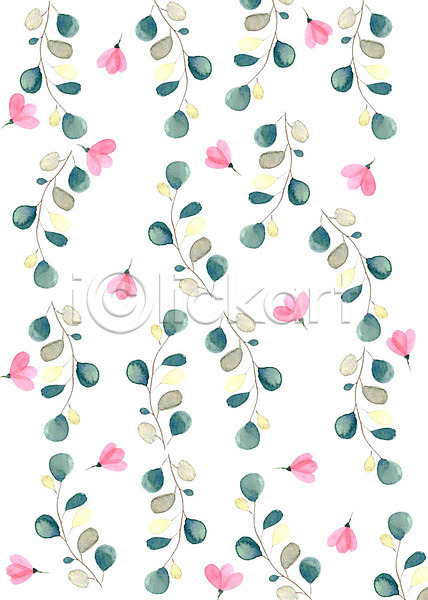 감성 따뜻함 화려 사람없음 PSD 일러스트 꽃 붓터치 수채화(물감) 식물 잎 컬러풀 패턴 플라워패턴