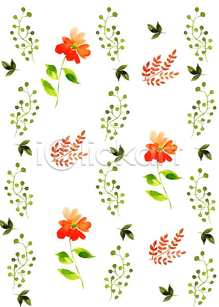 감성 따뜻함 화려 사람없음 PSD 일러스트 꽃 붓터치 수채화(물감) 식물 잎 컬러풀 패턴 플라워패턴