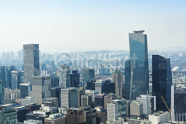 사람없음 JPG 포토 하이앵글 도시풍경 맑음 봄 비즈니스 빌딩 서울 야외 여의도 전경 주간 파란색 풍경(경치) 하늘 한국