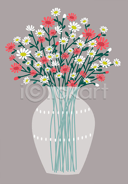 사람없음 AI(파일형식) 일러스트 꽃 꽃병 빨간색 식물 오브젝트 정물화 컬러풀 투명 한개 화분 회색 흰색