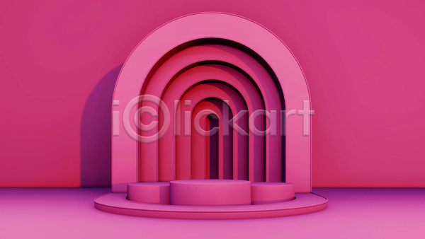 사람없음 3D JPG 디지털합성 포토 해외이미지 공간 단상 미니멀 백그라운드 분홍색 아치 입체도형 포디움